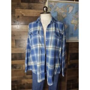 Old Navy Blue/Yellow/Teal Boyfriend Flannel Size Large